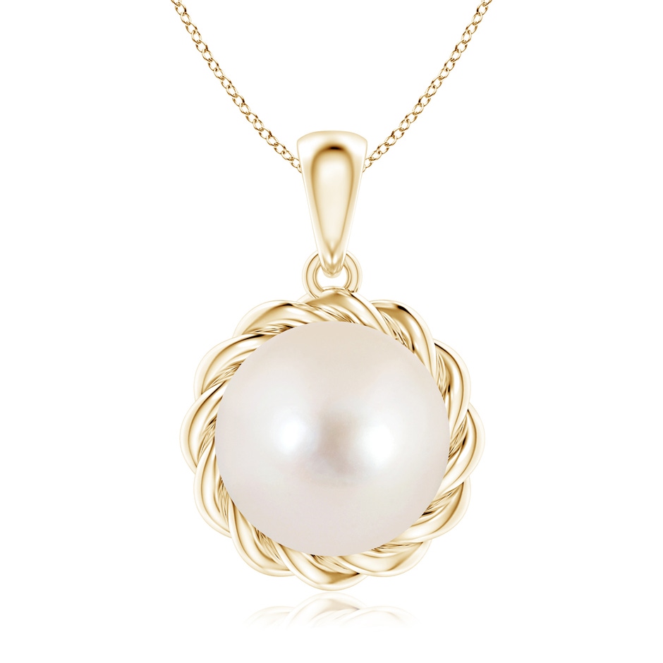 9mm AAAA Rope-Framed Freshwater Pearl Pendant in Yellow Gold 