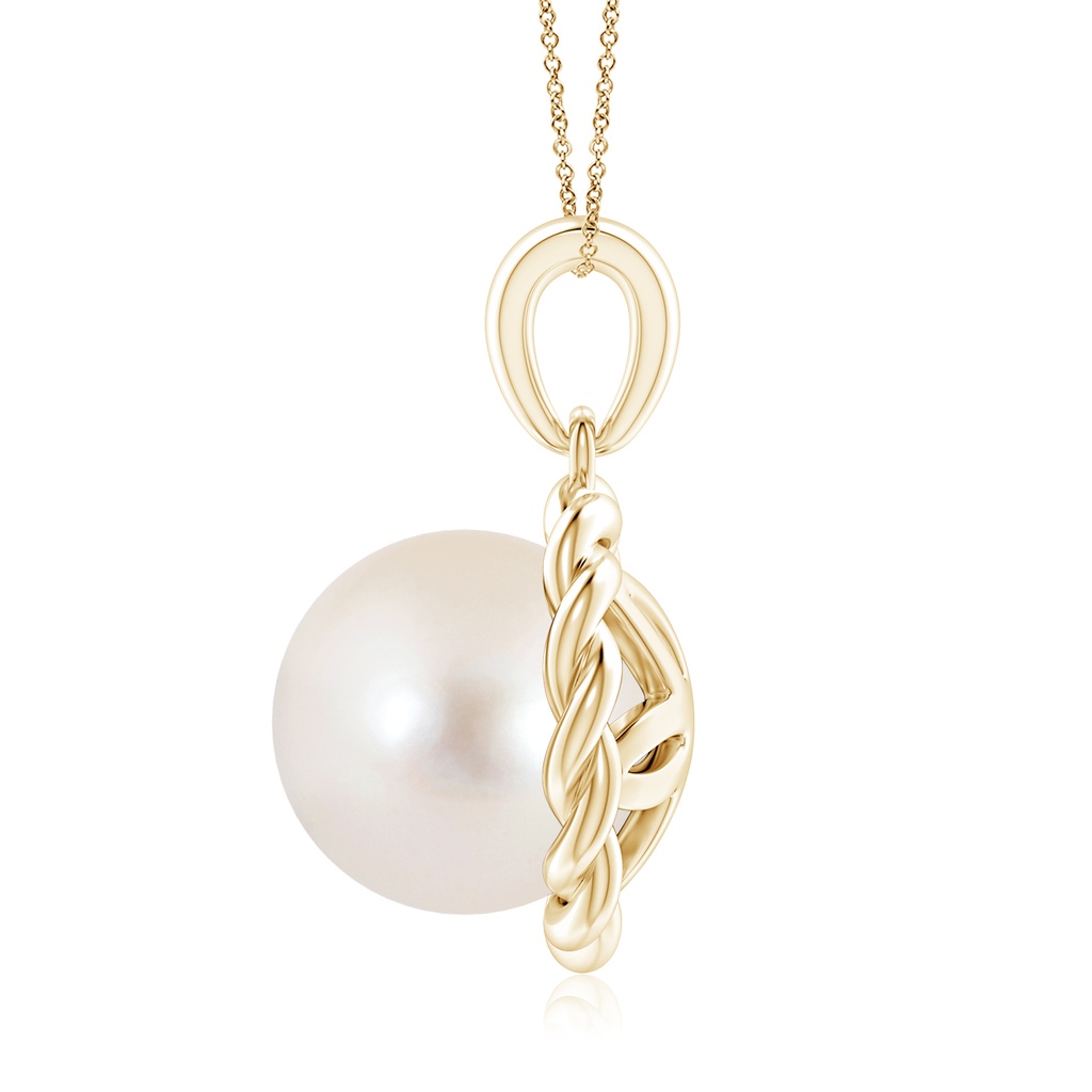 9mm AAAA Rope-Framed Freshwater Pearl Pendant in Yellow Gold Side 1