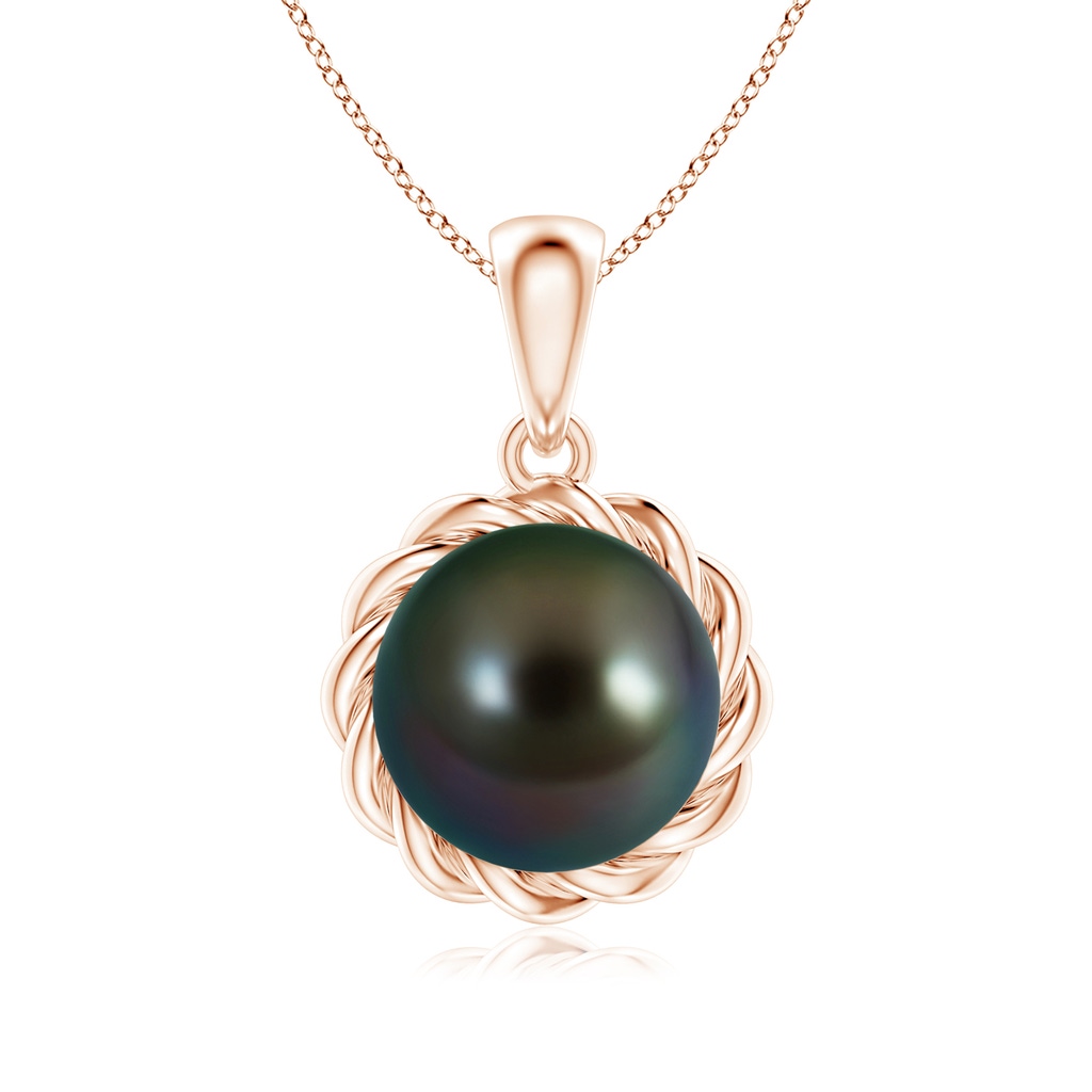 8mm AAAA Rope-Framed Tahitian Pearl Pendant in Rose Gold