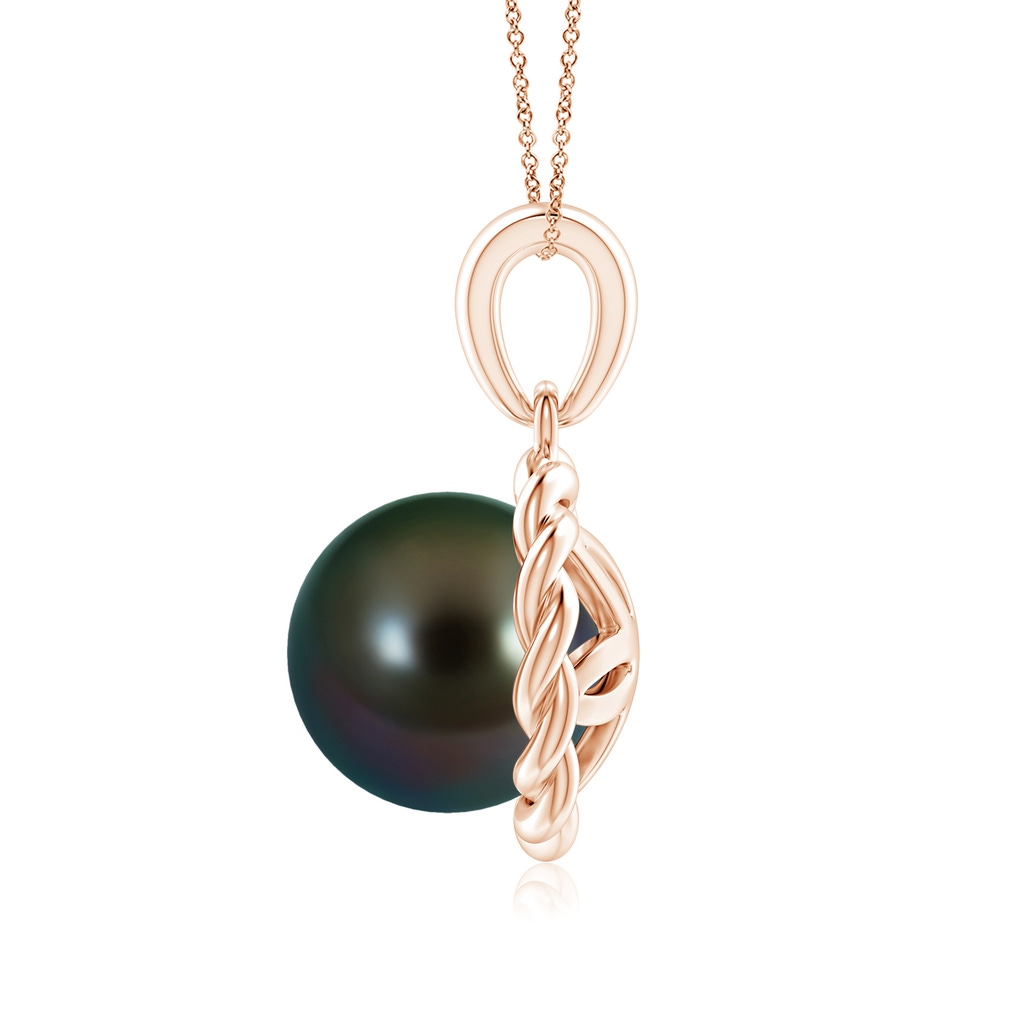 8mm AAAA Rope-Framed Tahitian Pearl Pendant in Rose Gold Side 1