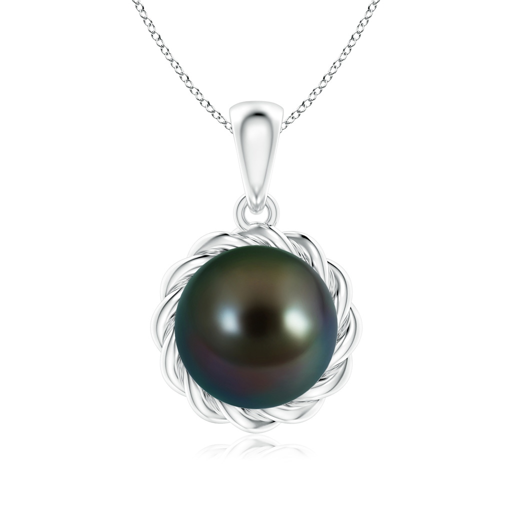 8mm AAAA Rope-Framed Tahitian Pearl Pendant in White Gold