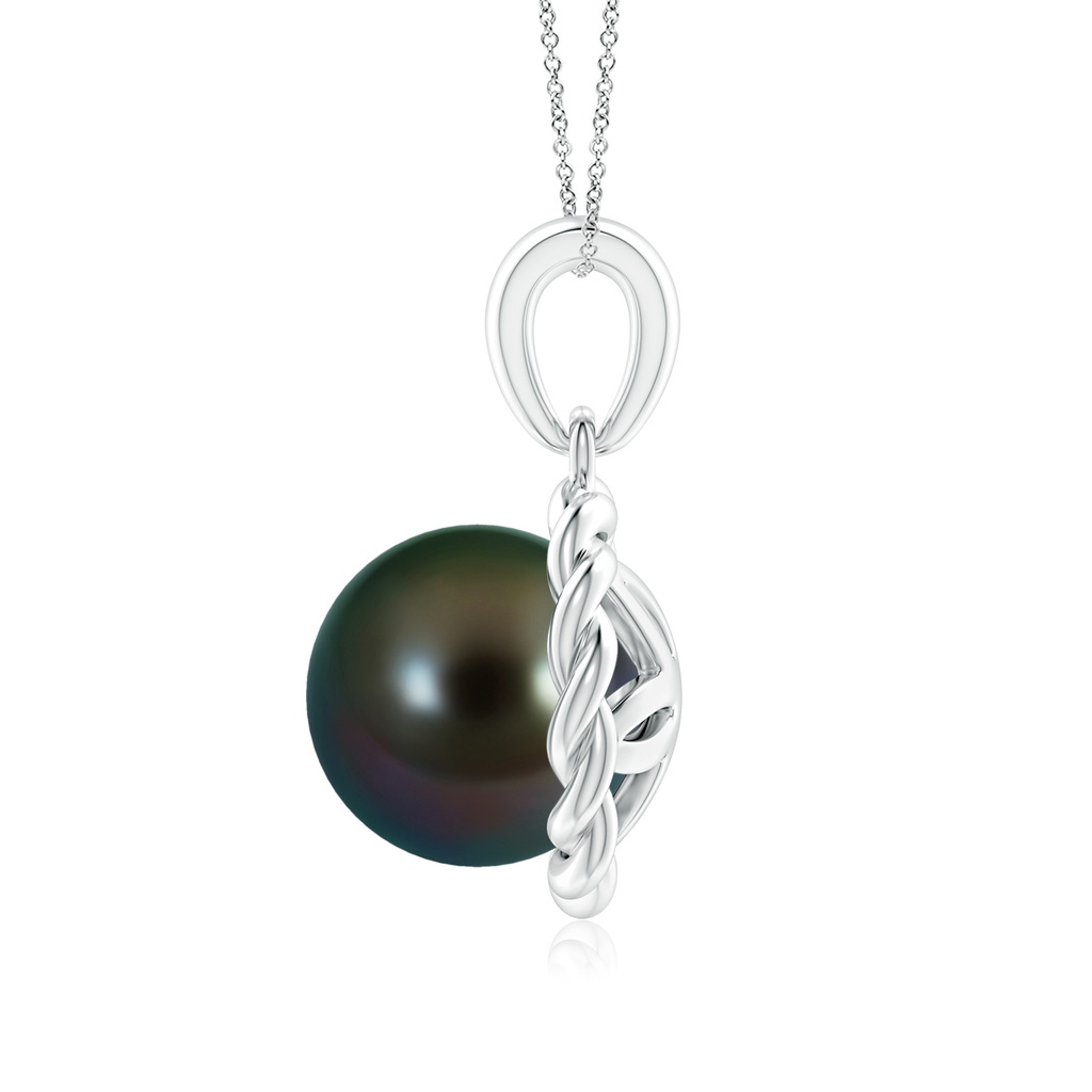 8mm AAAA Rope-Framed Tahitian Pearl Pendant in White Gold Side 1