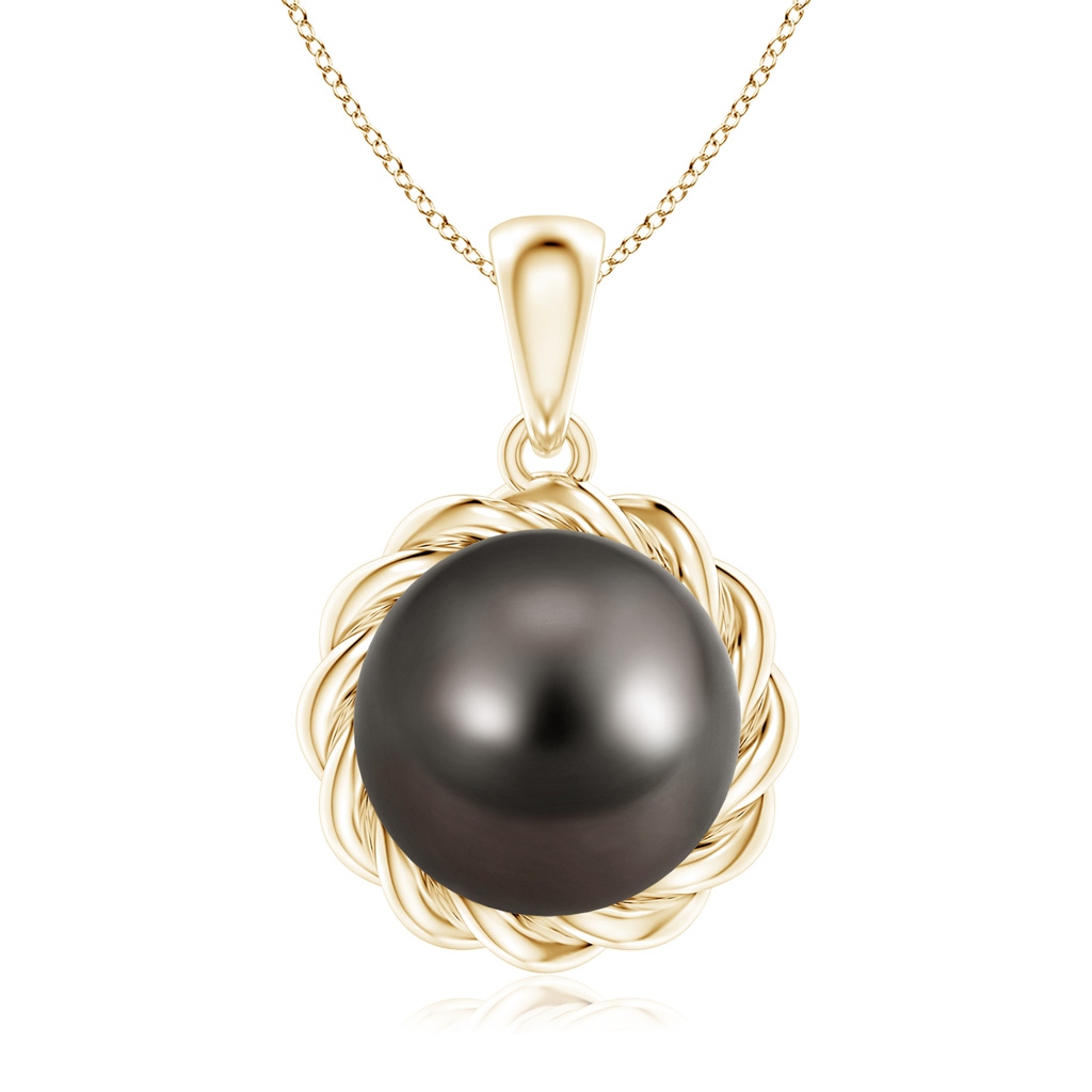 9mm AAA Rope-Framed Tahitian Pearl Pendant in Yellow Gold