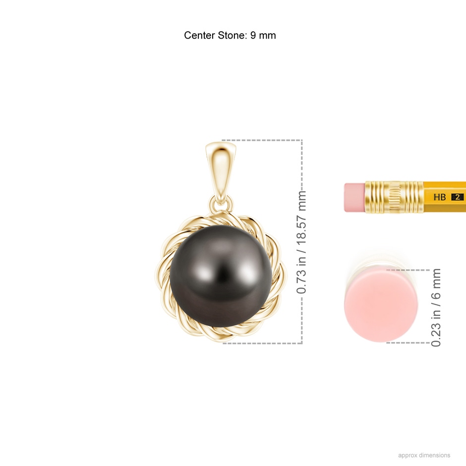 9mm AAA Rope-Framed Tahitian Pearl Pendant in Yellow Gold ruler