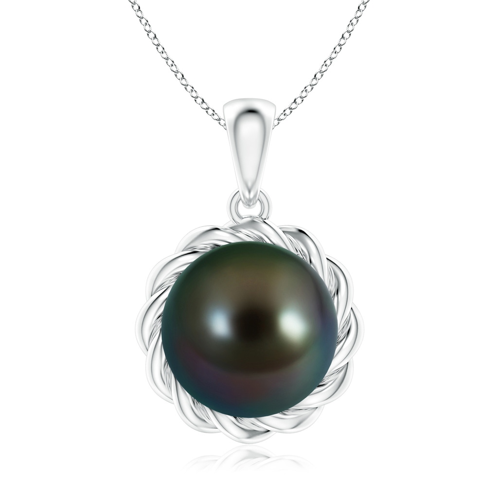 9mm AAAA Rope-Framed Tahitian Pearl Pendant in White Gold