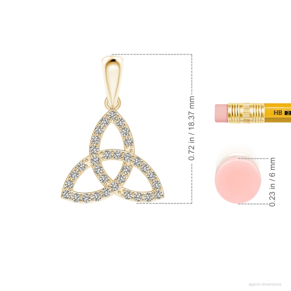 1.3mm KI3 Celtic Trinity Knot Diamond Pendant in Yellow Gold ruler