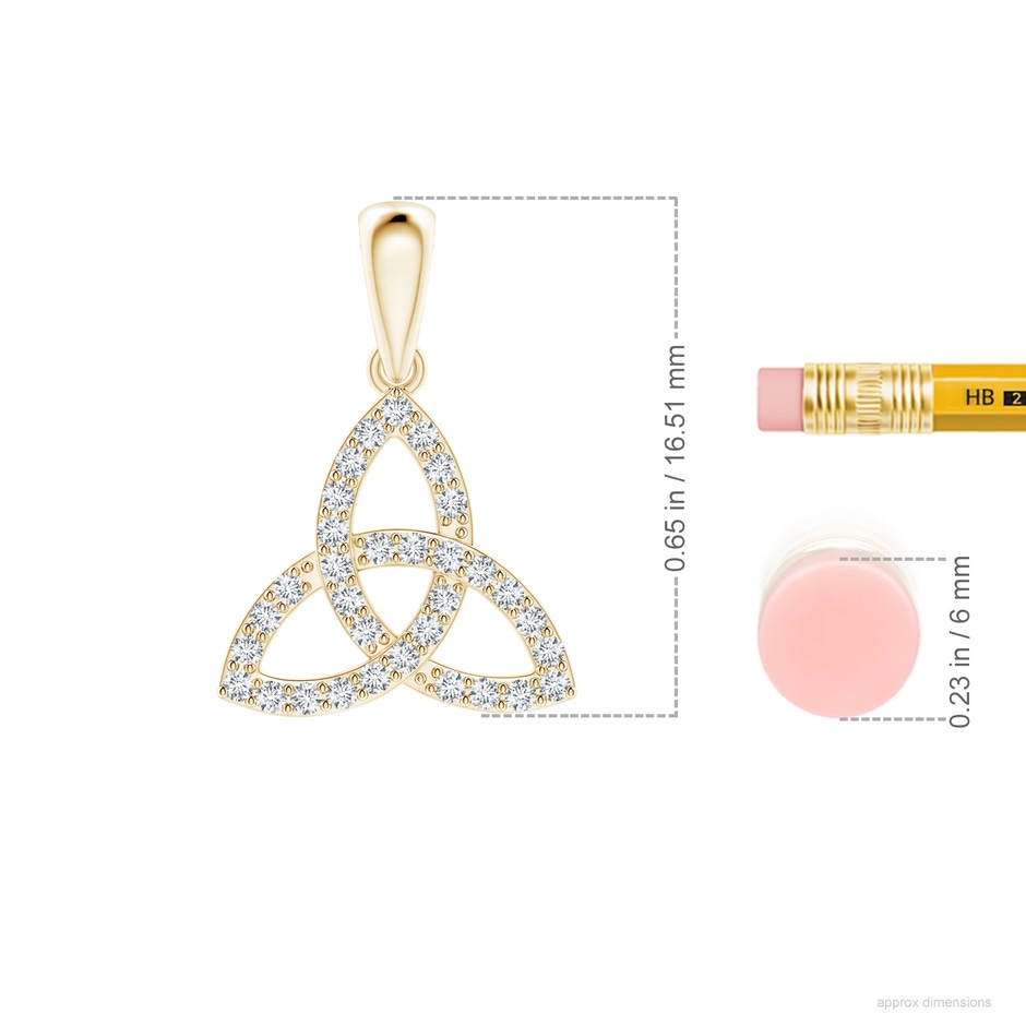 1mm GVS2 Celtic Trinity Knot Diamond Pendant in Yellow Gold ruler