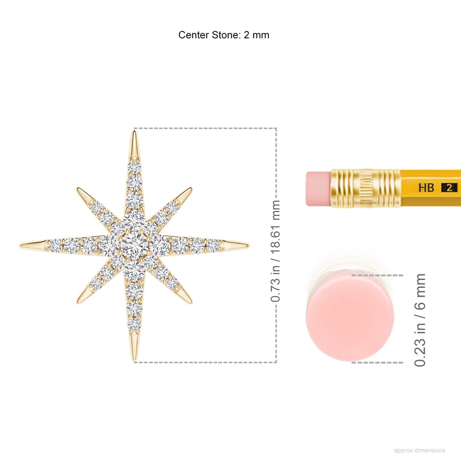 2mm HSI2 Diamond Eight-Point Starburst Pendant in Yellow Gold ruler