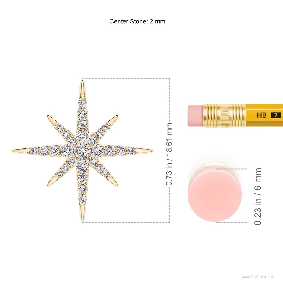 2mm IJI1I2 Diamond Eight-Point Starburst Pendant in Yellow Gold ruler