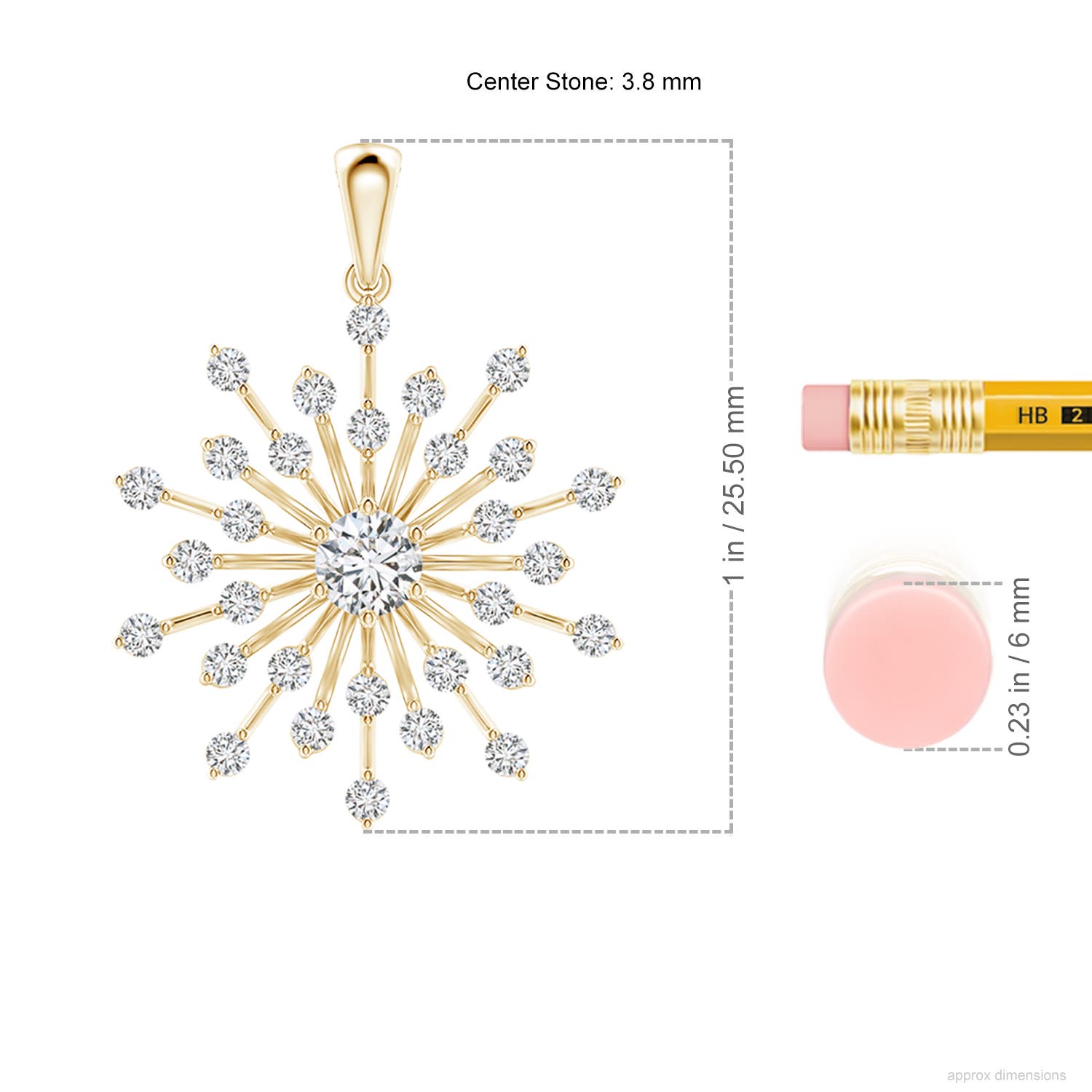 3.8mm HSI2 Prong-Set Diamond Sunburst Pendant in Yellow Gold - ruler
