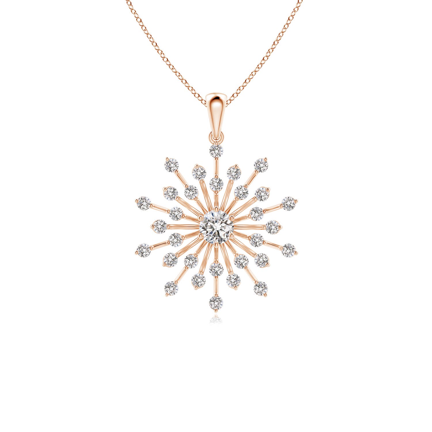 3.8mm IJI1I2 Prong-Set Diamond Sunburst Pendant in 18K Rose Gold