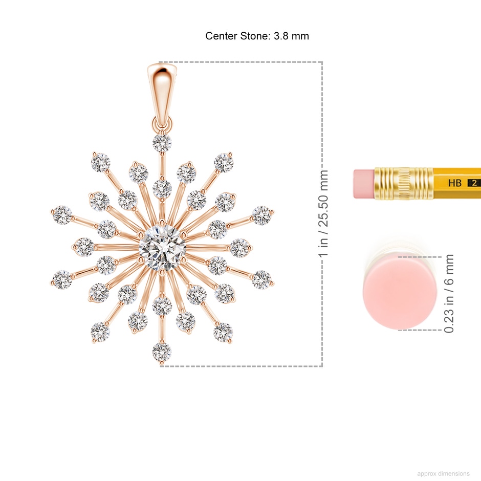 3.8mm IJI1I2 Prong-Set Diamond Sunburst Pendant in Rose Gold ruler