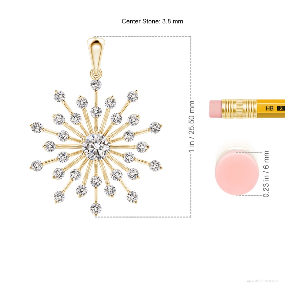 3.8mm IJI1I2 Prong-Set Diamond Sunburst Pendant in Yellow Gold ruler