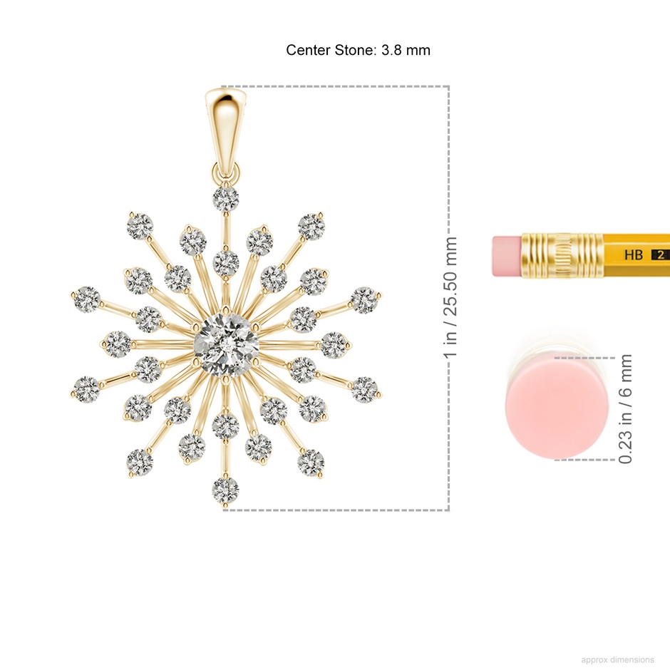 3.8mm KI3 Prong-Set Diamond Sunburst Pendant in Yellow Gold ruler