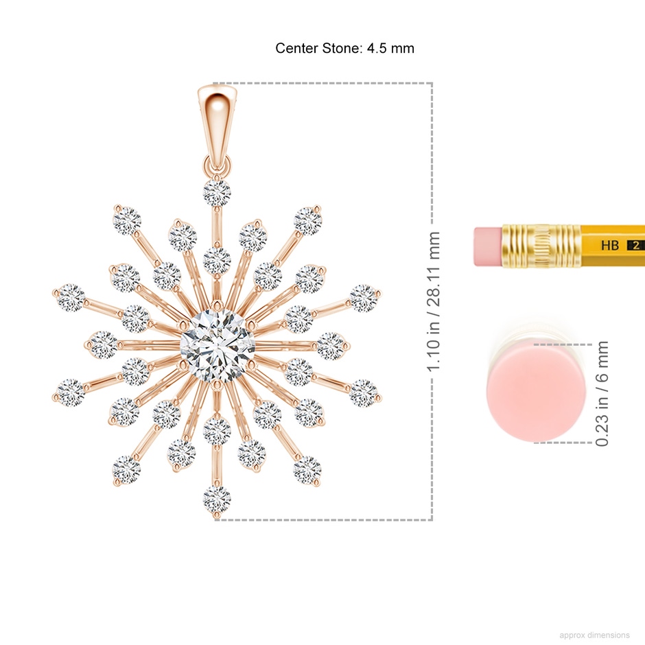 4.5mm HSI2 Prong-Set Diamond Sunburst Pendant in Rose Gold ruler