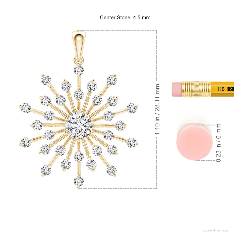 4.5mm HSI2 Prong-Set Diamond Sunburst Pendant in Yellow Gold ruler