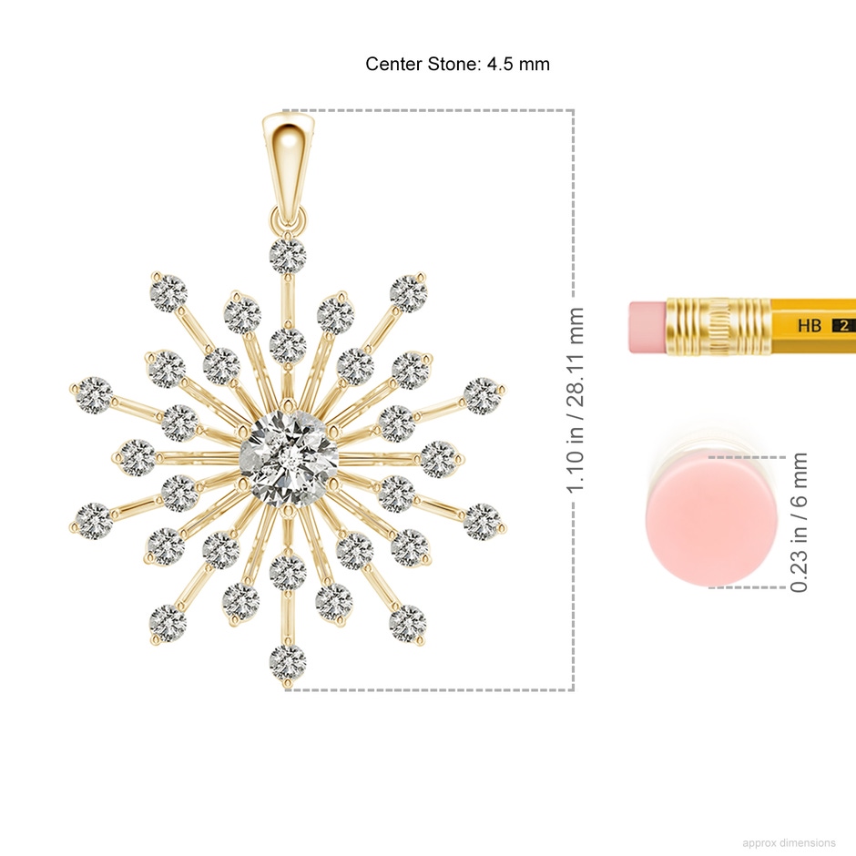 4.5mm KI3 Prong-Set Diamond Sunburst Pendant in Yellow Gold ruler