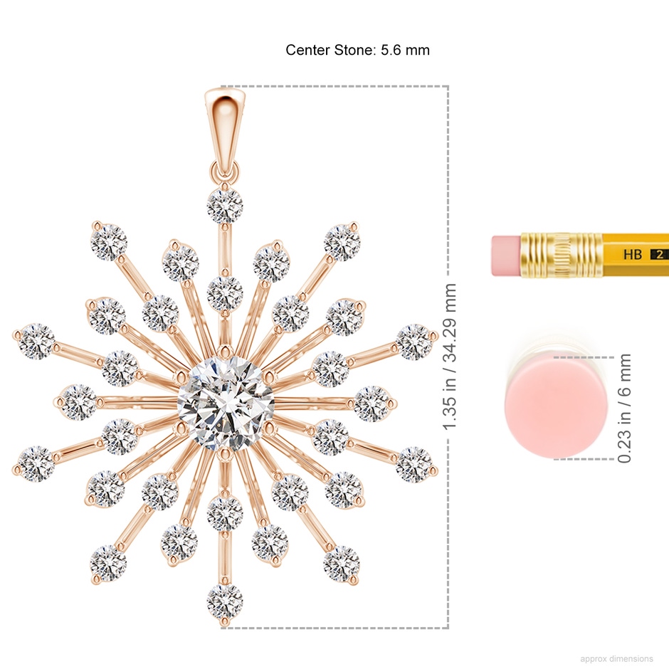 5.6mm IJI1I2 Prong-Set Diamond Sunburst Pendant in Rose Gold ruler