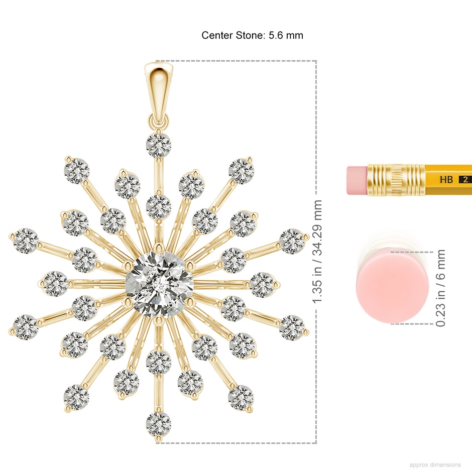 5.6mm KI3 Prong-Set Diamond Sunburst Pendant in Yellow Gold ruler
