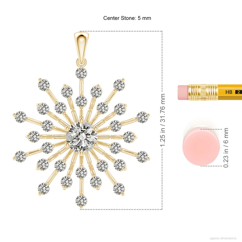 5mm KI3 Prong-Set Diamond Sunburst Pendant in Yellow Gold ruler