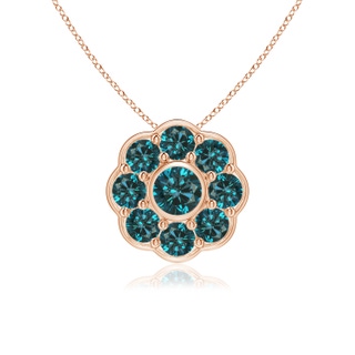 3.5mm AA Bezel and Pave Set Round Blue Diamond Floral Pendant in Rose Gold