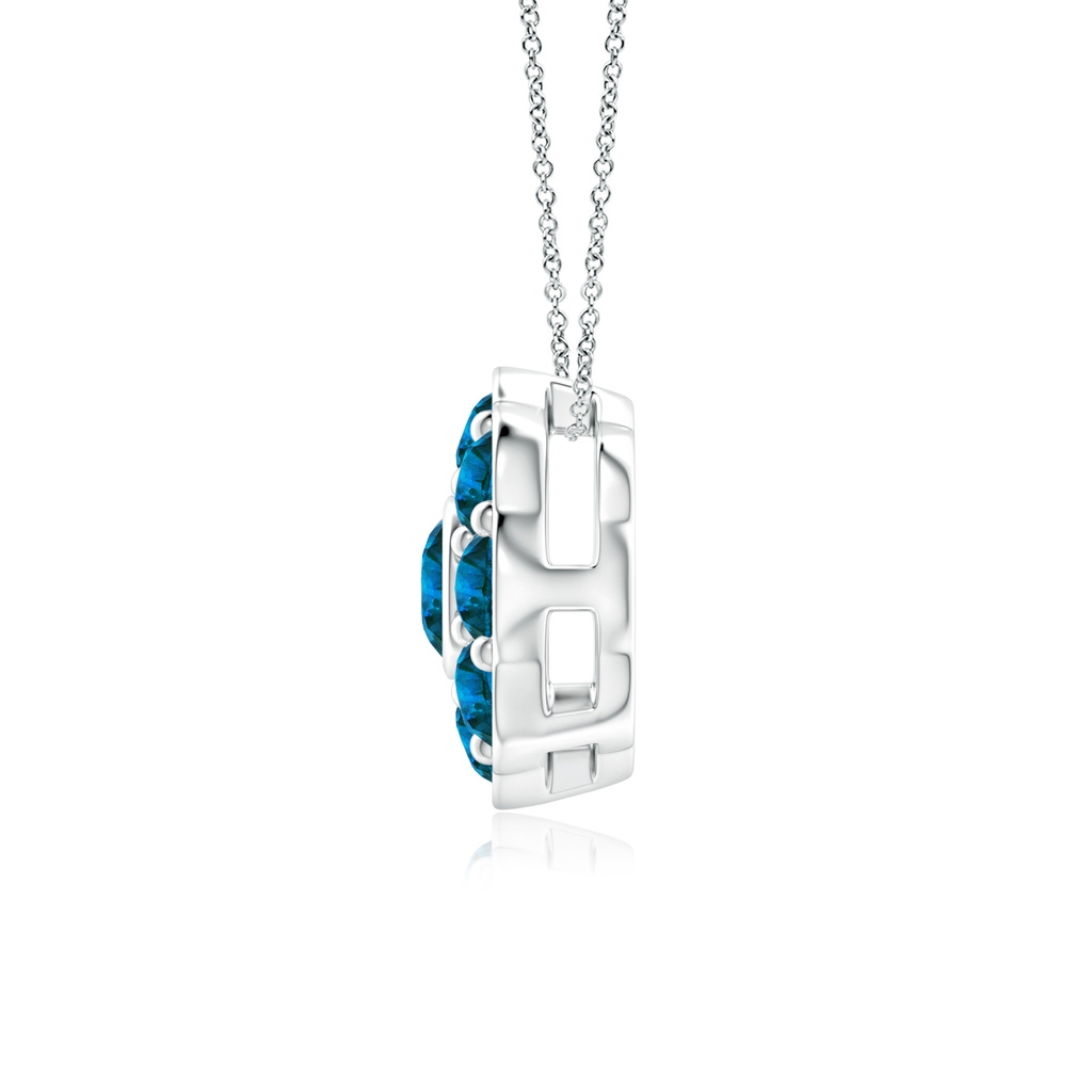 3.5mm AAA Bezel and Pave Set Round Enhanced Blue Diamond Floral Pendant in 18K White Gold - side 199