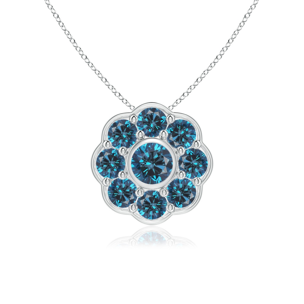 3.5mm AAA Bezel and Pave Set Round Blue Diamond Floral Pendant in P950 Platinum