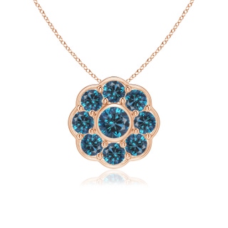 3.5mm AAA Bezel and Pave Set Round Blue Diamond Floral Pendant in Rose Gold