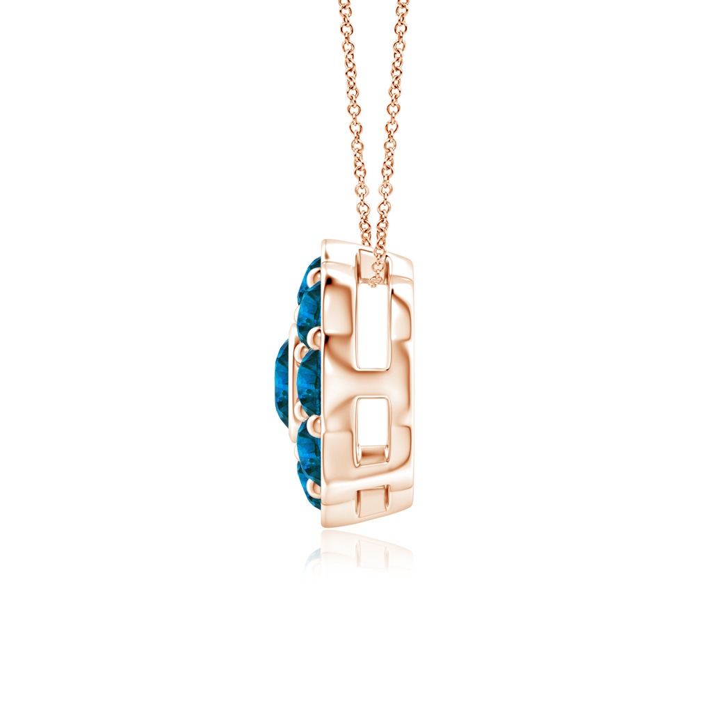 3.5mm AAA Bezel and Pave Set Round Enhanced Blue Diamond Floral Pendant in Rose Gold - side 199