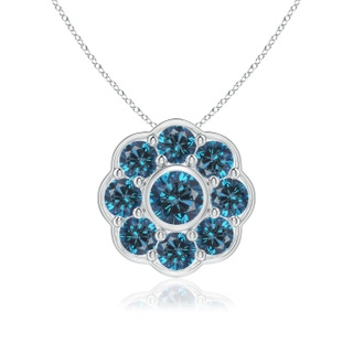 3.7mm AAA Bezel and Pave Set Round Blue Diamond Floral Pendant in P950 Platinum