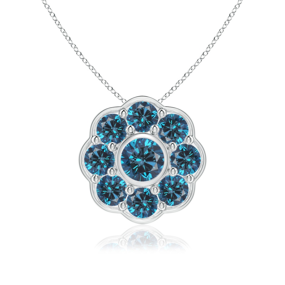 3.7mm AAA Bezel and Pave Set Round Enhanced Blue Diamond Floral Pendant in P950 Platinum 