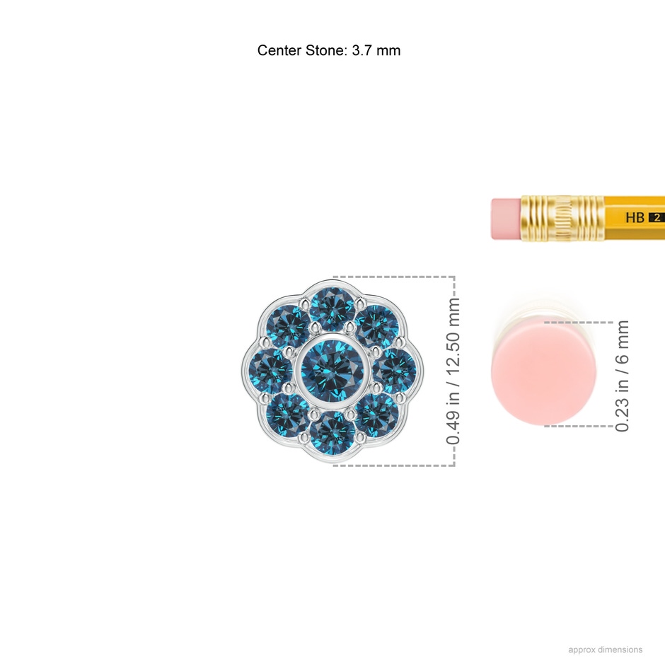 3.7mm AAA Bezel and Pave Set Round Enhanced Blue Diamond Floral Pendant in P950 Platinum ruler