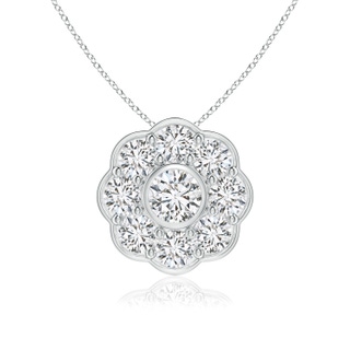 3.7mm HSI2 Bezel and Pave Set Round Diamond Floral Pendant in White Gold