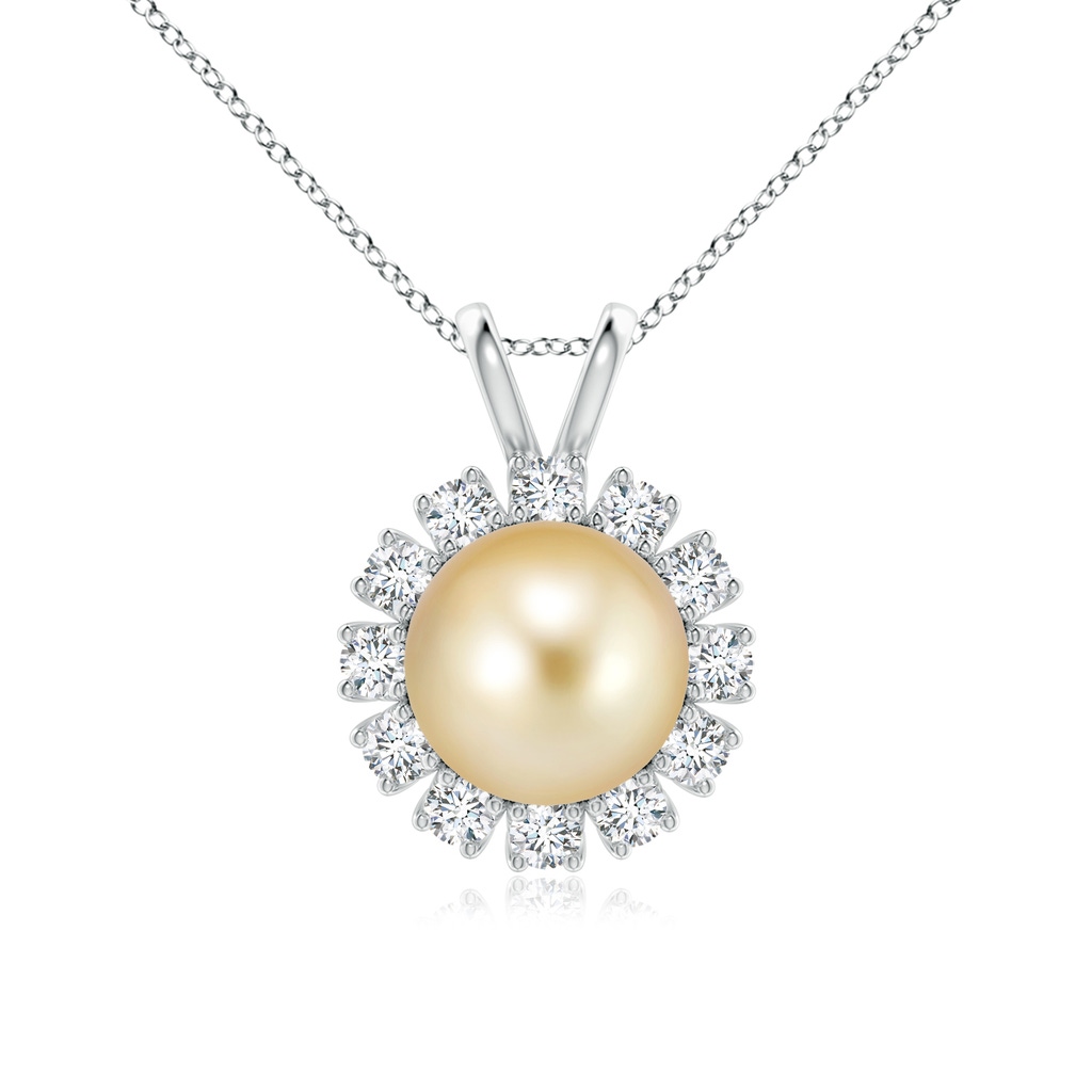 10mm AAAA Golden South Sea Pearl Halo V-Bale Pendant in P950 Platinum