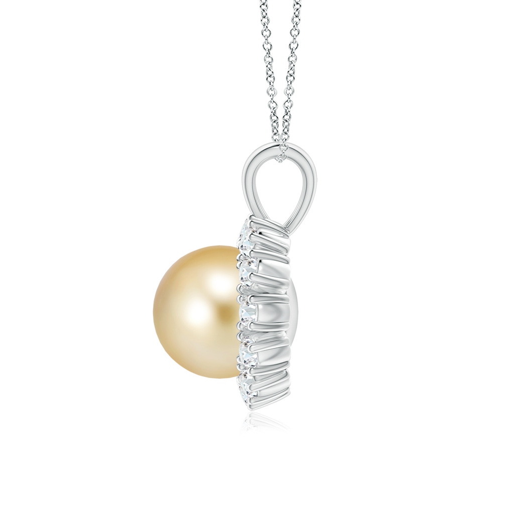 10mm AAAA Golden South Sea Pearl Halo V-Bale Pendant in P950 Platinum Side-1