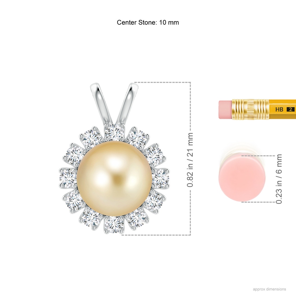 10mm AAAA Golden South Sea Pearl Halo V-Bale Pendant in P950 Platinum Ruler