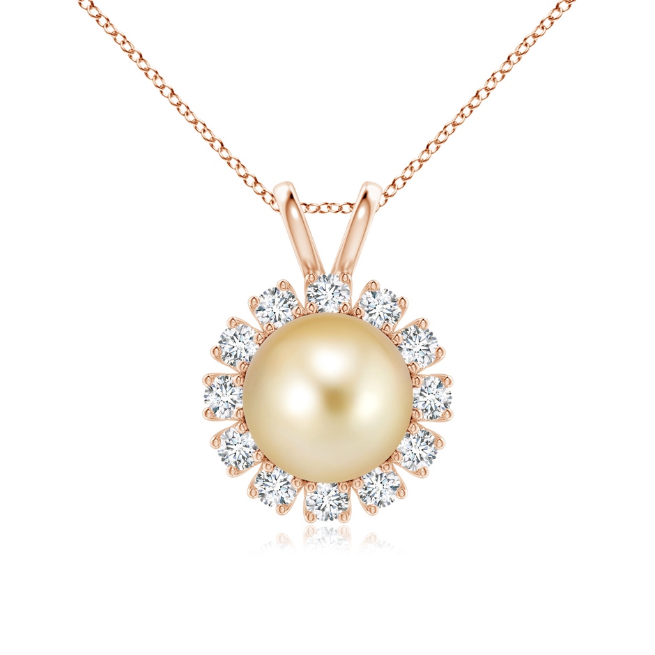 10mm AAAA Golden South Sea Pearl Halo V-Bale Pendant in Rose Gold 