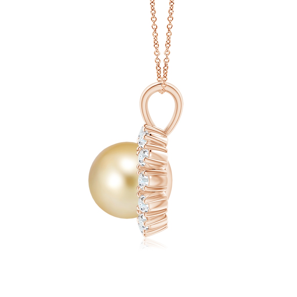 10mm AAAA Golden South Sea Pearl Halo V-Bale Pendant in Rose Gold Side-1