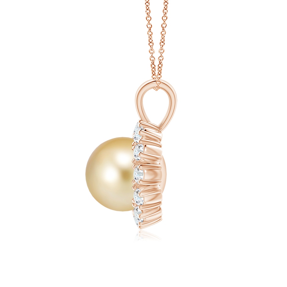 10mm AAAA Golden South Sea Pearl Halo V-Bale Pendant in Rose Gold side-1