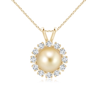 10mm AAAA Golden South Sea Pearl Halo V-Bale Pendant in Yellow Gold