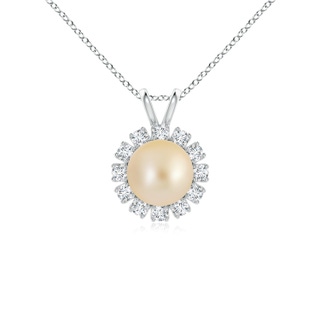 8mm AA Golden South Sea Pearl Halo V-Bale Pendant in P950 Platinum