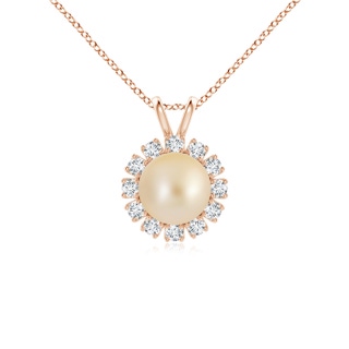 8mm AA Golden South Sea Pearl Halo V-Bale Pendant in Rose Gold