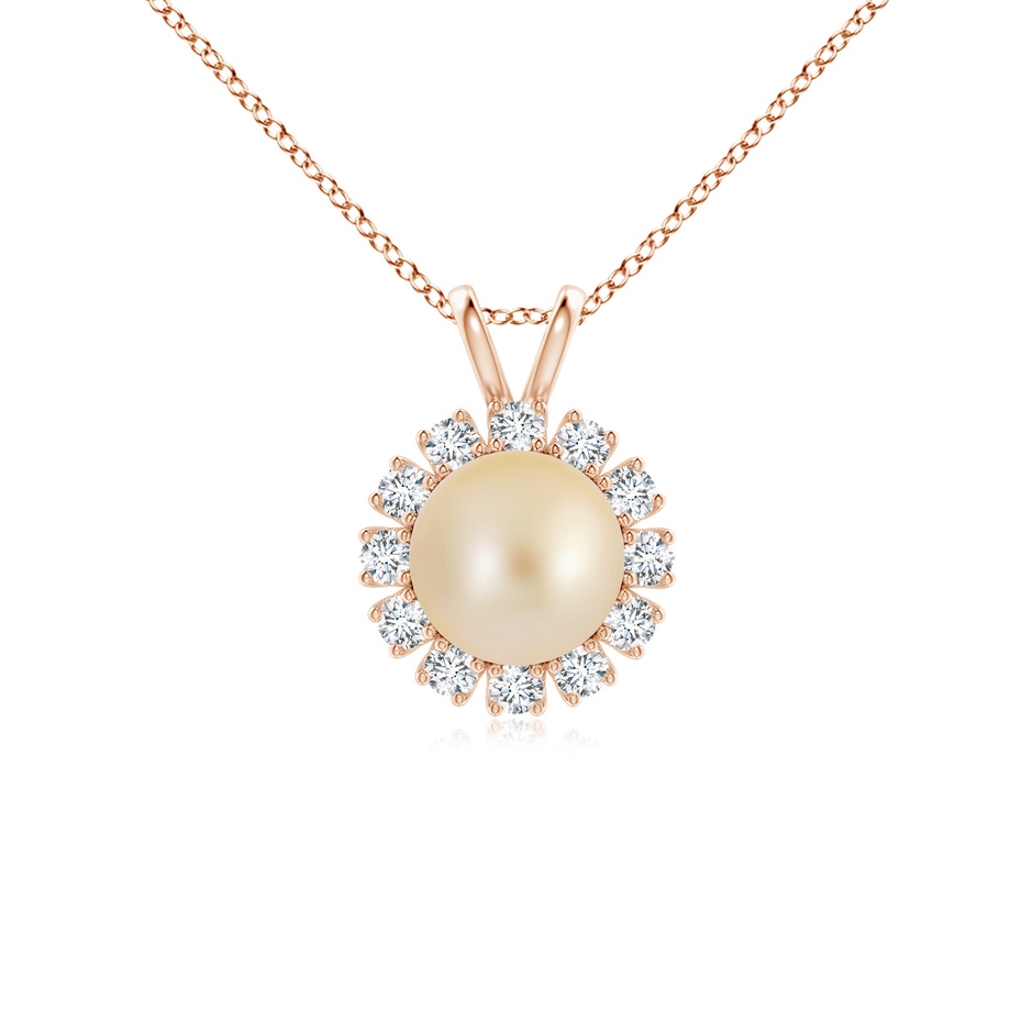 8mm AA Golden South Sea Pearl Halo V-Bale Pendant in Rose Gold 