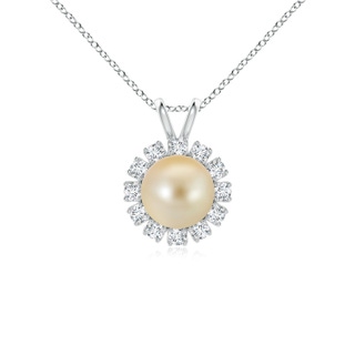 8mm AAA Golden South Sea Pearl Halo V-Bale Pendant in P950 Platinum