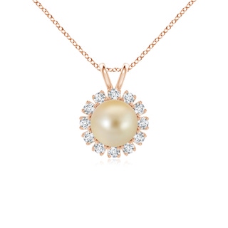 8mm AAA Golden South Sea Pearl Halo V-Bale Pendant in Rose Gold