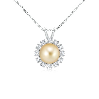 8mm AAAA Golden South Sea Pearl Halo V-Bale Pendant in P950 Platinum