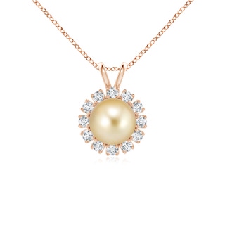 8mm AAAA Golden South Sea Pearl Halo V-Bale Pendant in Rose Gold