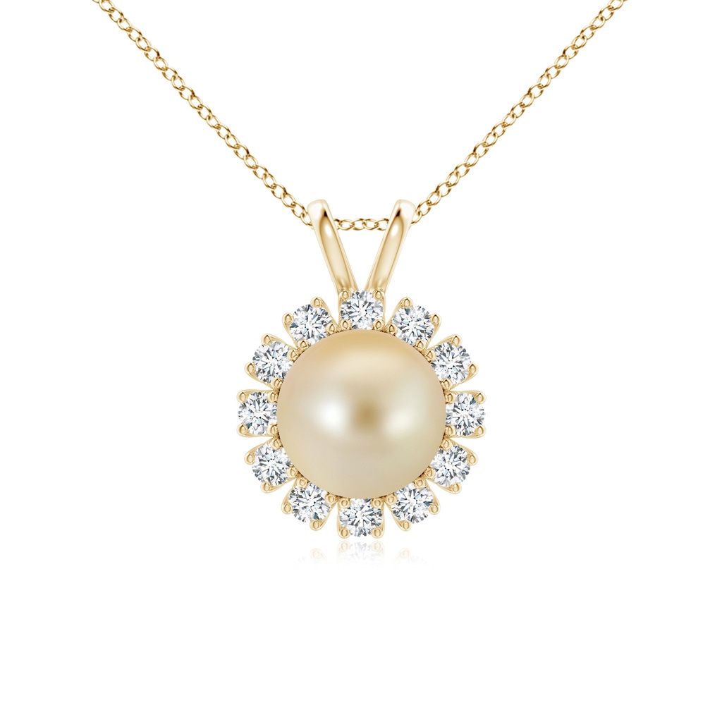 9mm AAA Golden South Sea Pearl Halo V-Bale Pendant in Yellow Gold