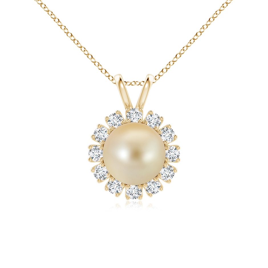 9mm AAA Golden South Sea Pearl Halo V-Bale Pendant in Yellow Gold 