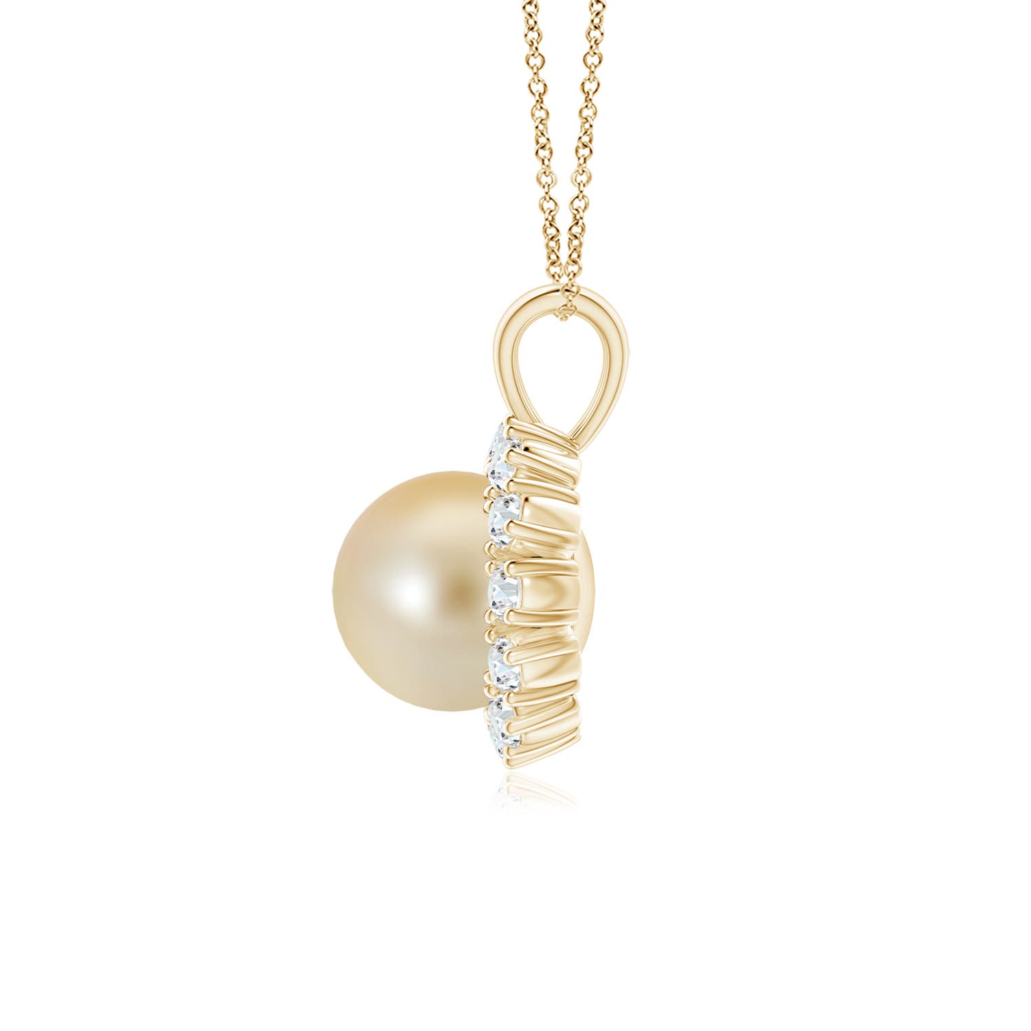 9mm AAA Golden South Sea Pearl Halo V-Bale Pendant in Yellow Gold - side 2